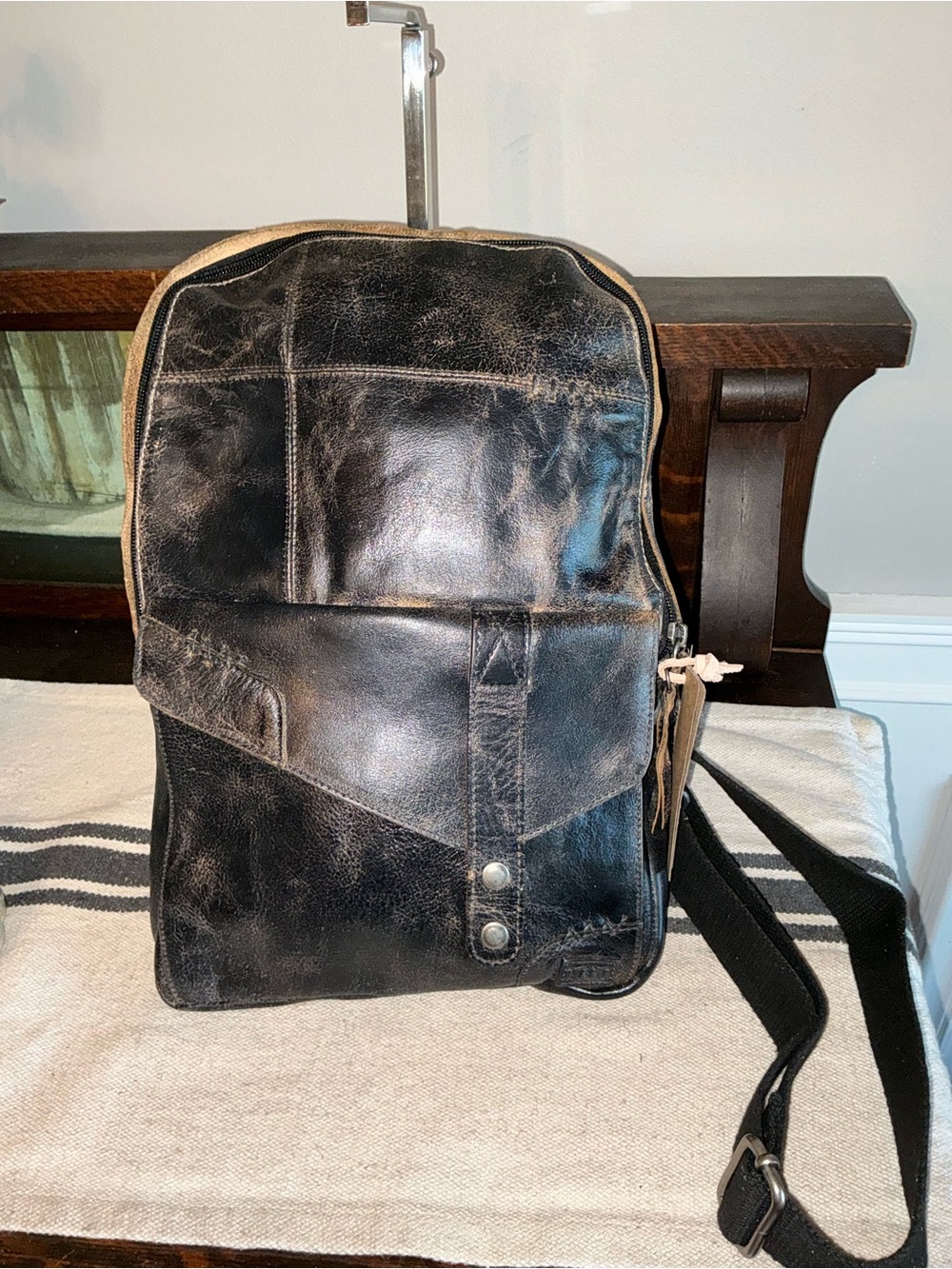 NWT Bed Stu Leather Unisex Boss Sling Backpack Black Lux Retail $300